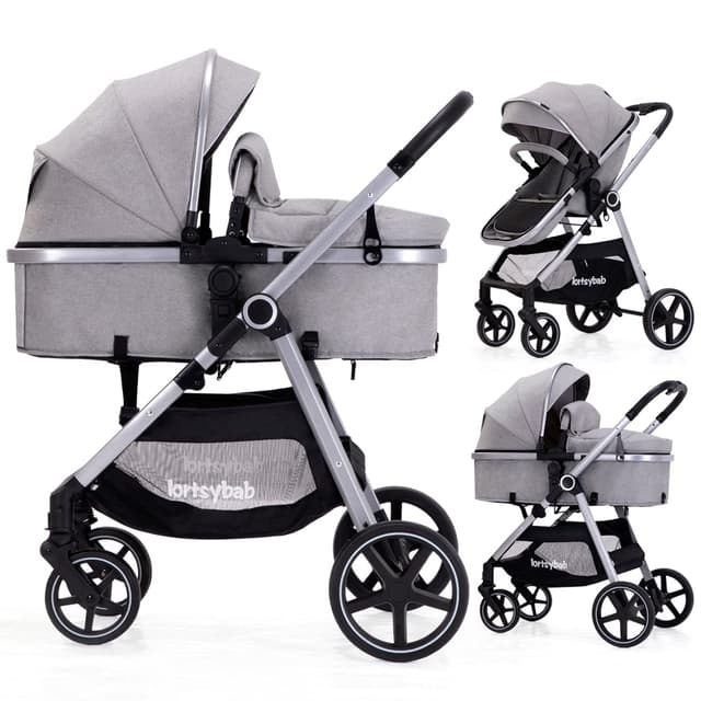 Lortsybab 2-in-1 Baby Stroller - Folding Infant Newborn Pram Stroller with Reversible Seat - Toddler Strollers for 0-36 Months Old Babies (Grey)