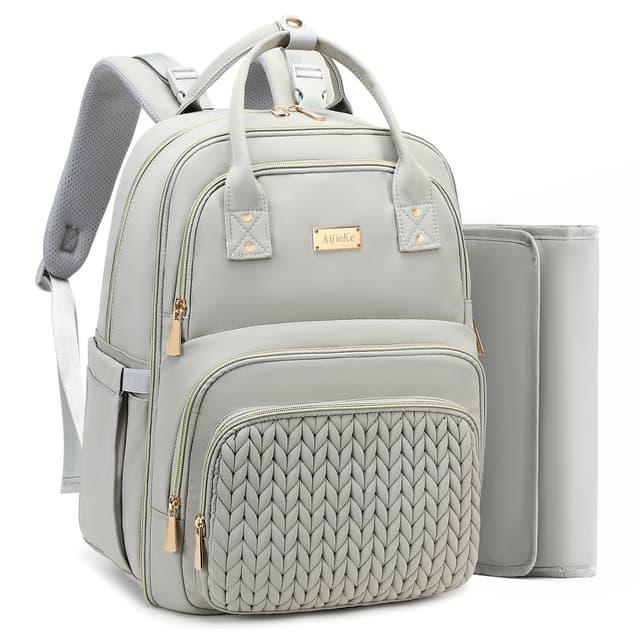 Diaper Bag Backpack - Large Multi functional, Boys, Girls & Baby Travel Essentials Tote with Changing Pad, Insulated Pockets, Stroller Straps, Waterproof - Baby Backpack for Mom & Maternity (Gray)