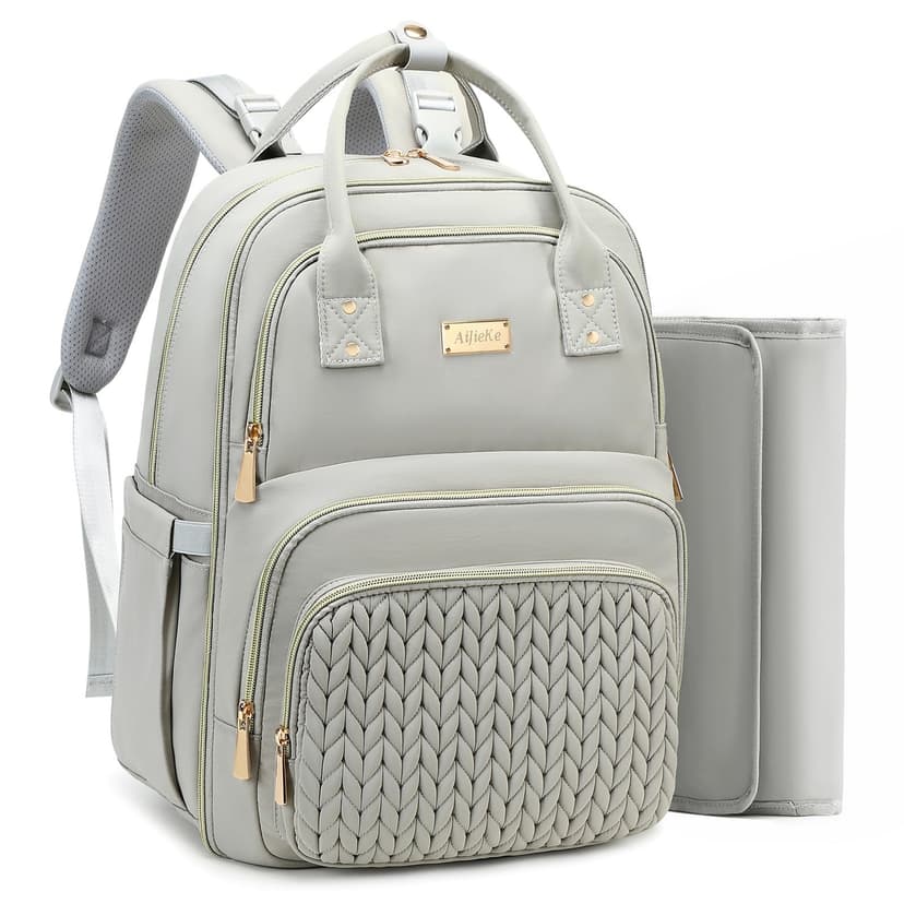 Diaper Bag Backpack - Large Multi functional, Boys, Girls & Baby Travel Essentials Tote with Changing Pad, Insulated Pockets, Stroller Straps, Waterproof - Baby Backpack for Mom & Maternity (Gray)