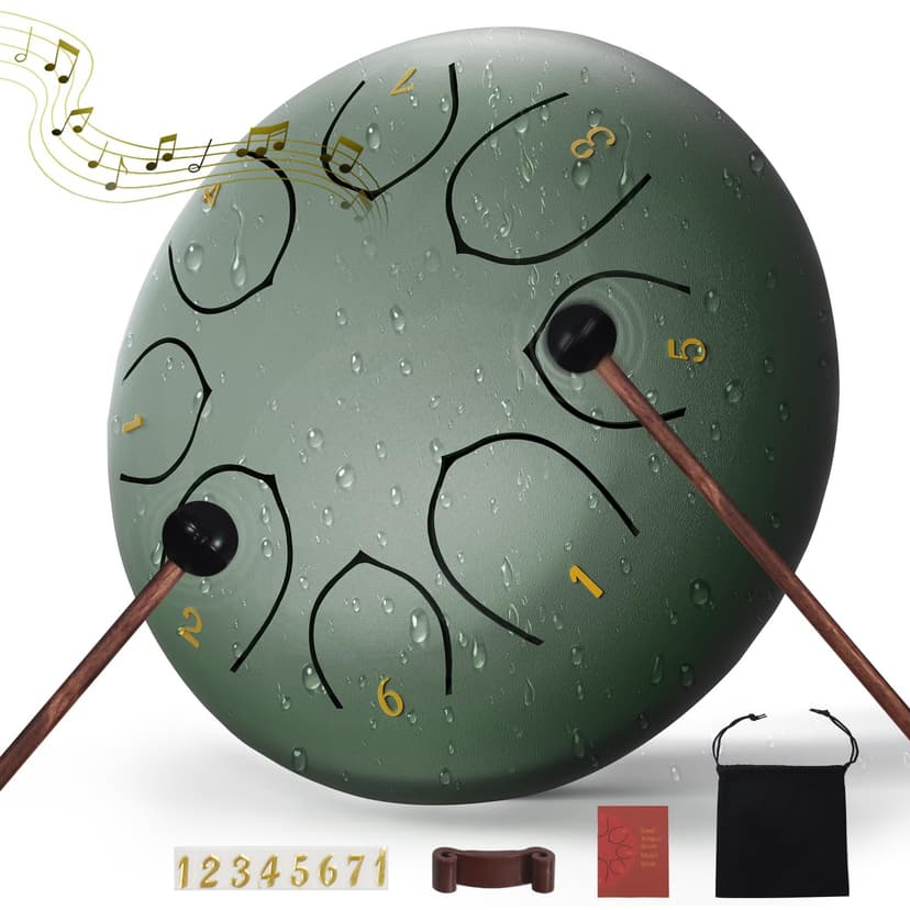 Steel Tongue Drum – 6 Inch 8 Notes Rain Drum – Outdoor Percussion Instrument with Mallets, Music Book & Soft Carry Pouch – Easy to Play Beginner Handpan & Perfect Music Gift