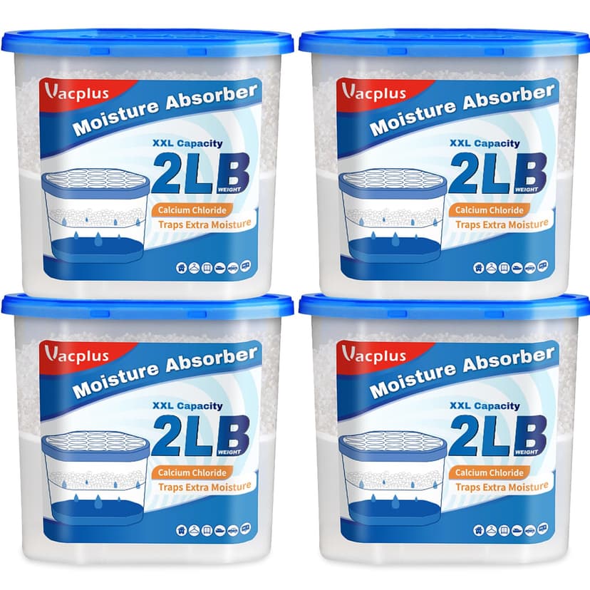 Vacplus Moisture Absorber Buckets – Large Capacity Dehumidifier and Humidity Absorber for Closet, Basement, Bathroom, RV, and Storage Areas, Unscented, 2 lbs, 4 Pack