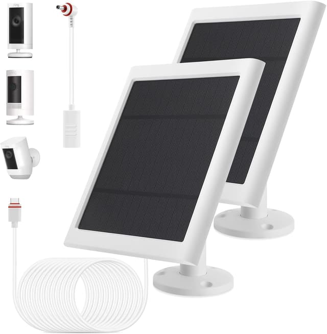 IP65 Solar Panel Outdoor for Ring Cameras (White 2P) Spotlight Cam Plus/Pro(Battery) Stick Up Cam/Pro Wireless Outdoor with 10FT/3M Long Cable Dustproof Waterproof