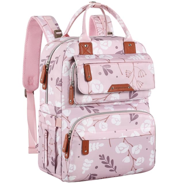 Diaper Bag Backpack for Baby Girl, Multifunction Waterproof Diaper Bag for Mom Dad, Large Pink Floral Baby Diaper Bags, Baby Essentials Travel Bag with Stroller Straps, Large Capacity, Stylish