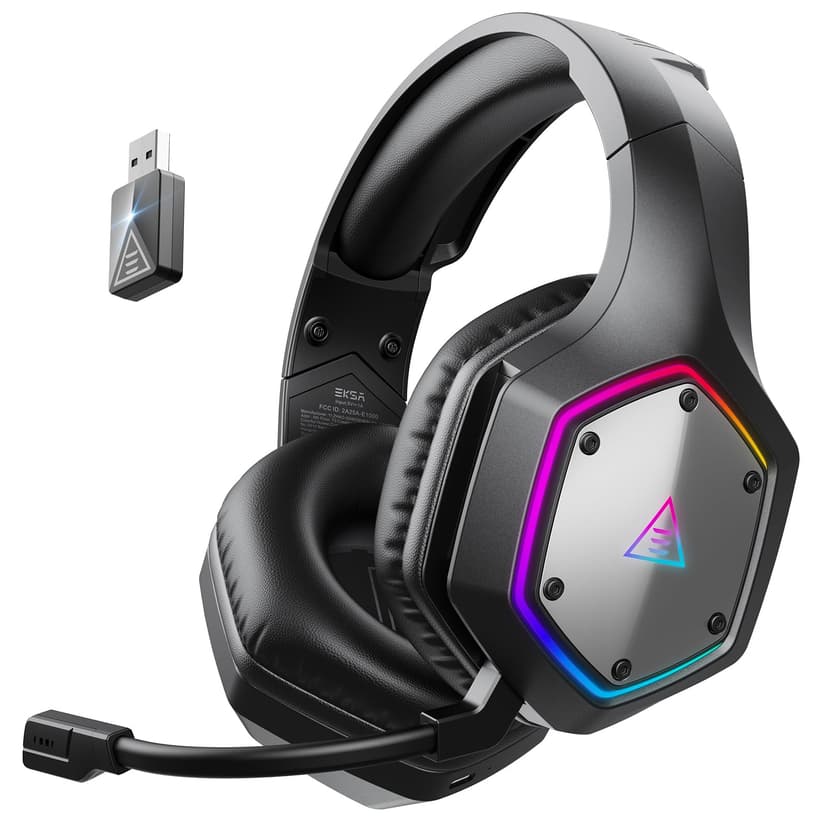 EKSA 2.4GHz Wireless Gaming Headset for PS5,PS4,PC,Switch,Mobile,Mac, Bluetooth Gaming Headphones with ENC Microphone, RGB, 20ms Latency, 120H Battery, 7.1 Surround Sound Headset, 3.5mm Audio Cable