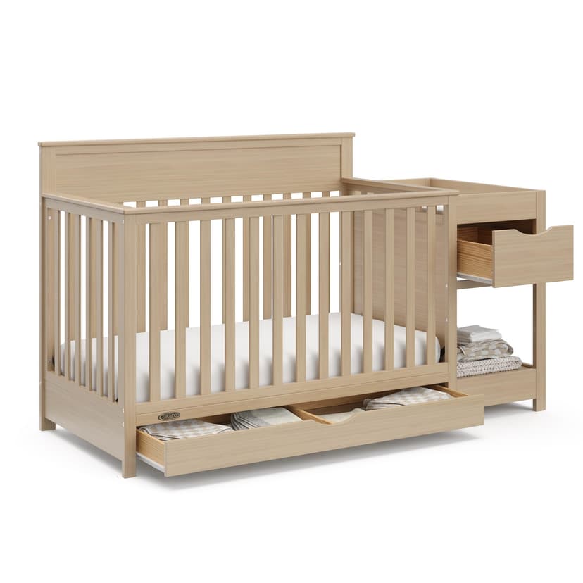 Graco Shiloh 5-in-1 Convertible Crib & Changer with Drawer (Driftwood) – GREENGUARD Gold Certified Baby Crib Crafted from Wood, Converts to Toddler Bed, Daybed, and Full-Size Bed