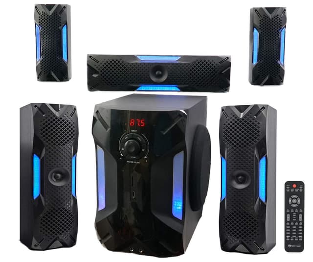 Rockville HTS56 1000W 5.1 Channel Home Theater System, Bluetooth, USB, 8" Subwoofer, LED Light Effects, Remote Control, Optical Input, for Movies, Music & Karaoke