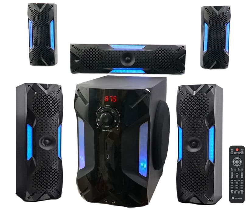 Rockville HTS56 1000W 5.1 Channel Home Theater System, Bluetooth, USB, 8" Subwoofer, LED Light Effects, Remote Control, Optical Input, for Movies, Music & Karaoke