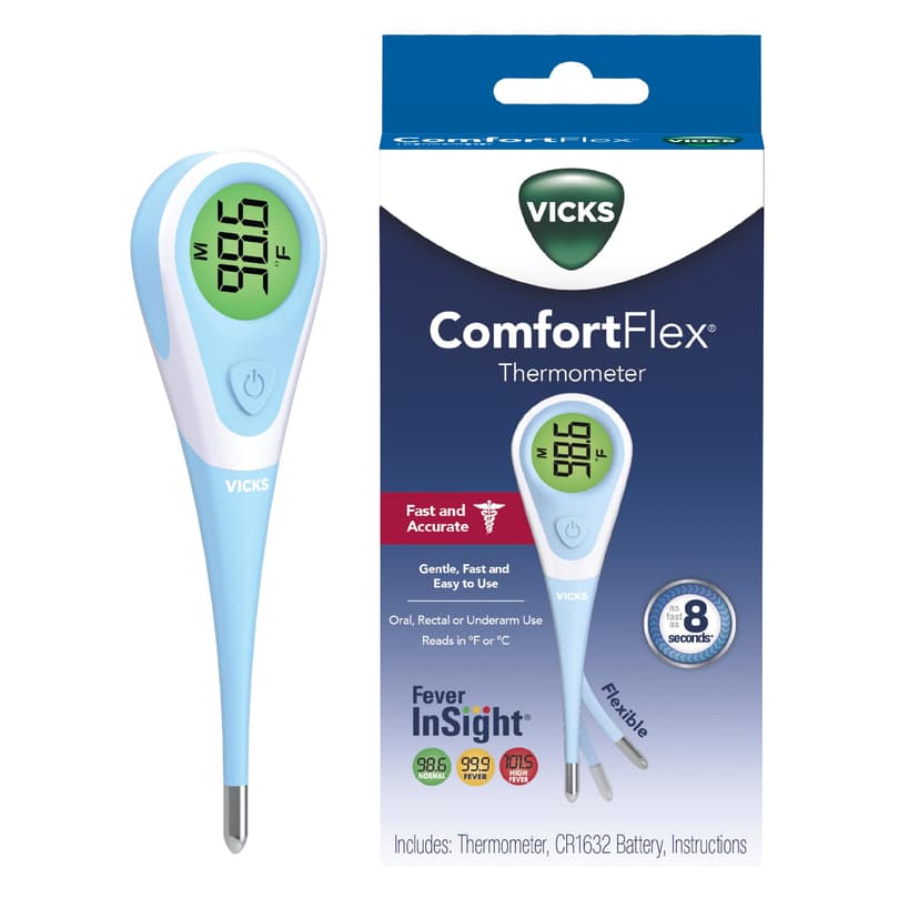 Vicks ComfortFlex Digital Thermometer: Accurate Color-Coded Reading in 8 Seconds, Digital Thermometer for Adults & Children, Oral, Rectal, or Under Arm Use