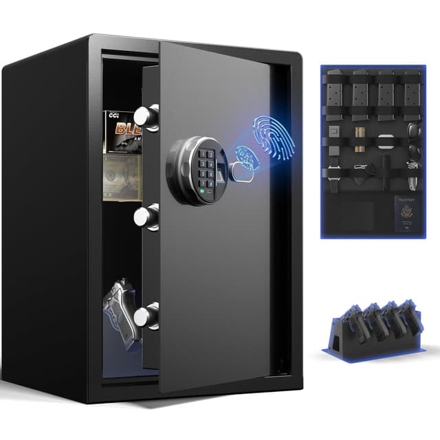 Grimtron Smart Biometric Safe Fingerprint Lock Box with Silent Mode, Backlit Keypad and LED Light, Small Caja Fuerte Valentines Day Gifts for Men Women (19.69"H x 12.99"D x 13.78"W)