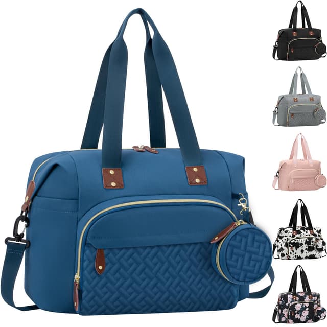 Tenot Diaper Bag Tote with Pacifier Case, Baby Bag for Women with Shoulder Straps, Travel Diaper Tote for for Mom and Dad Blue