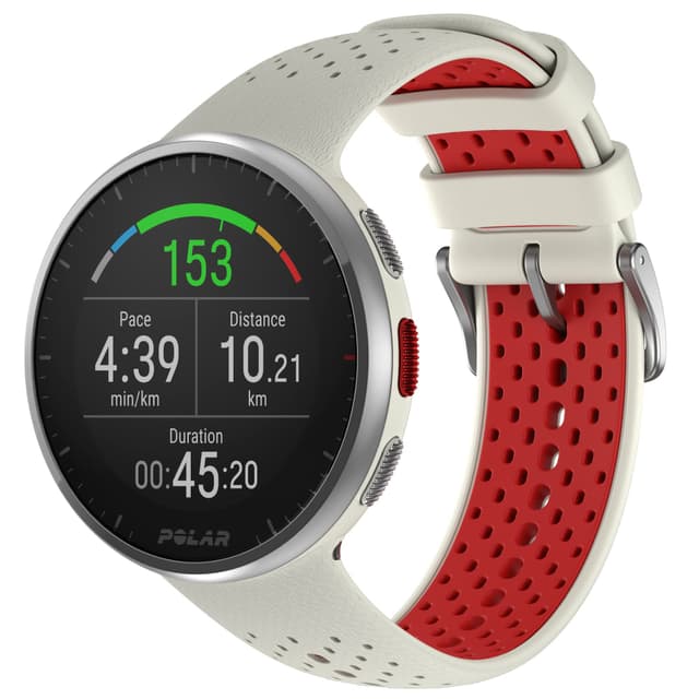 POLAR Pacer Pro Advanced Ultra-Light GPS Fitness Tracker Smartwatch for Runners with Training Program & Recovery Tools; S-L, for Men or Women, White-Red