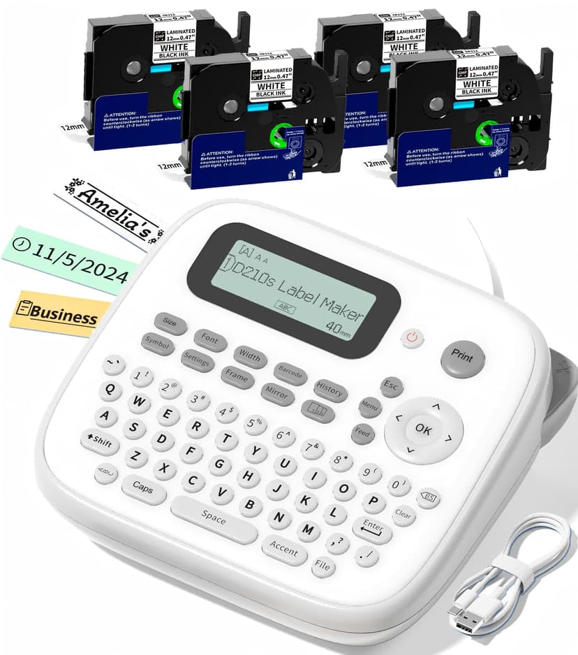 VolenGo Label Maker Machine with 4 Tapes, D210s Labelmaker, Replacement for Brother Ptouch Label Maker Machine, Waterproof Removable Freezer Food-Labels for Jars/Containers/Bottle