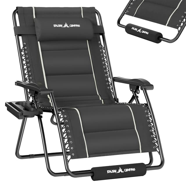 UDPATIO Oversized Zero Gravity Chair Outdoor, Anti Gravity Patio Padding Chairs Folding Adjustable with Cup Holder, Foot Pad & Padded Headrest, Supports 500lbs