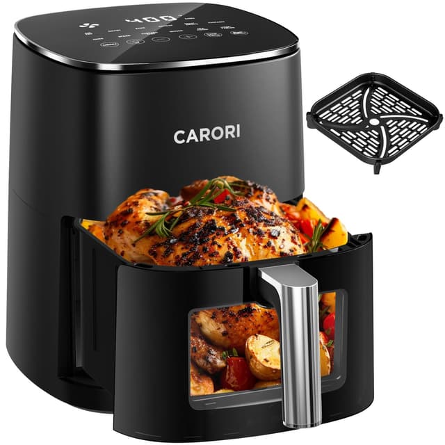 CARORI 6QT Air Fryer with Viewing Window, 12 Cooking Presets, 1700W Fast & Even Cooking, Max 400℉ Crisping, Bake, Roast, Reheat & Dehydrate, Large Nonstick Basket, Dishwasher Safe