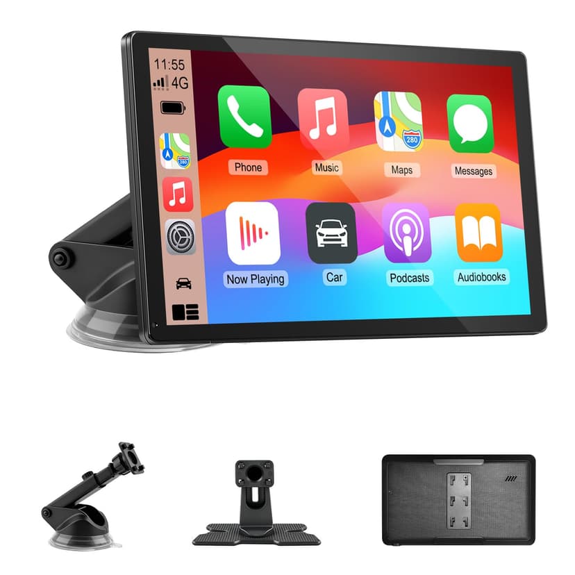 CarPlay Screen for Car, 9'' Wireless CarPlay & Android Auto - Smart Portable Touchscreen with Bluetooth/FM, Mirror Link, Voice Control, GPS Navigation, Hands-Free Calling, Plug & Play Car Play Screen