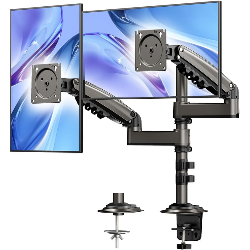 HUANUO 17-32 Inch Dual Monitor Stand, NITROGLIDE™ Dual Monitor Mount, Monitor Stand 2 Monitors, Ergonomic Adjustable Tilt/Swivel/Rotate, Weight Max 19.8 lbs, VESA 75/100mm