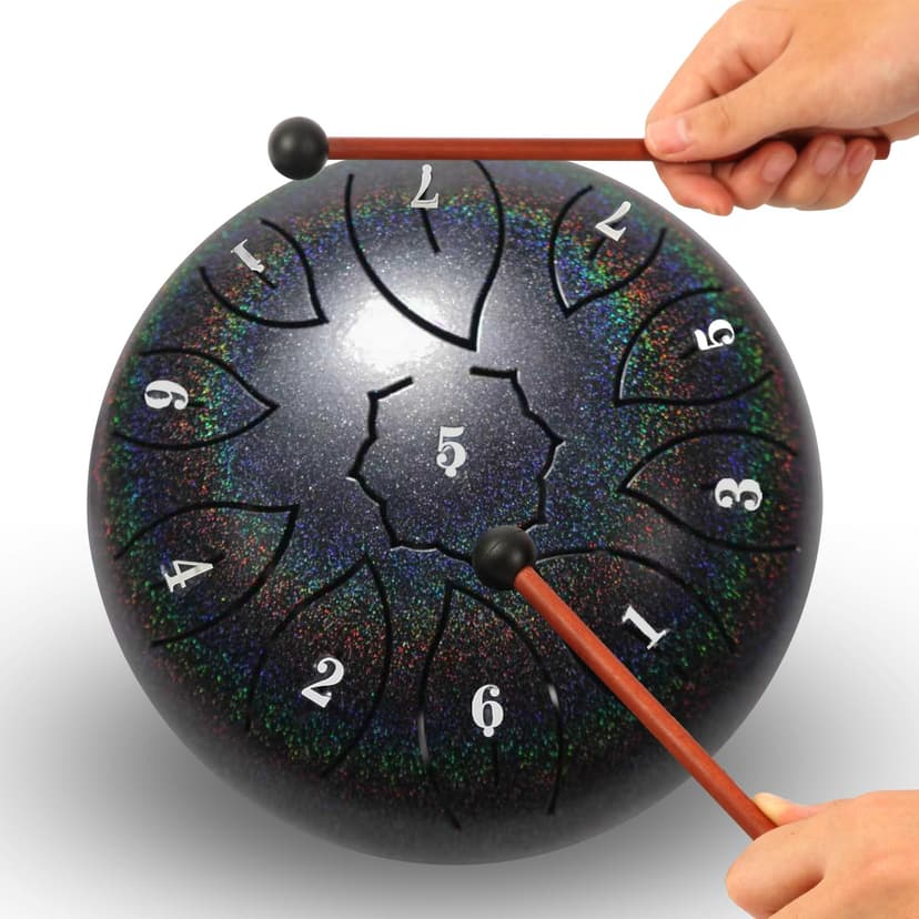 Steel Tongue Drum 6 Inch 11 Notes, C Major Tongue Drum Rain Chime Outside, Chakra Drum for Rain, Rain Drum with mallets for Musical Education Entertainment Zen Meditation Yoga Gifts (Rainbow Black)