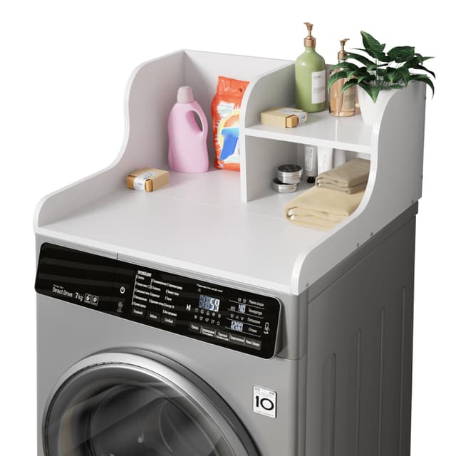 DTK Washer Dryer Countertop with Shelf,27.5" D x 27" W x 11.8" H Wood Countertop for Washer and Dryer,Laundry Countertop with Anti-Slip Strips and Edge Rails,Dryer Countertop for Laundry Room(White)