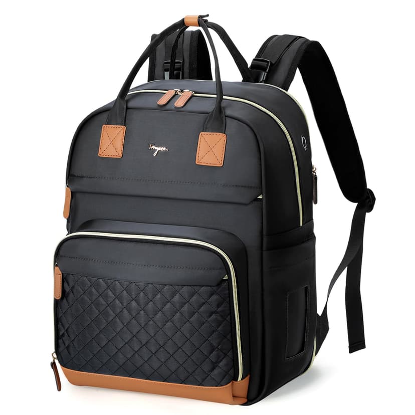 Tonyeee Diaper Bag Backpack - Extra Large Diaper Bag for 2 Kids Twin, Travel Baby Bags for Mom Dad 25-37L Expandable with Changing Pad Earphone Hole, Solid Black