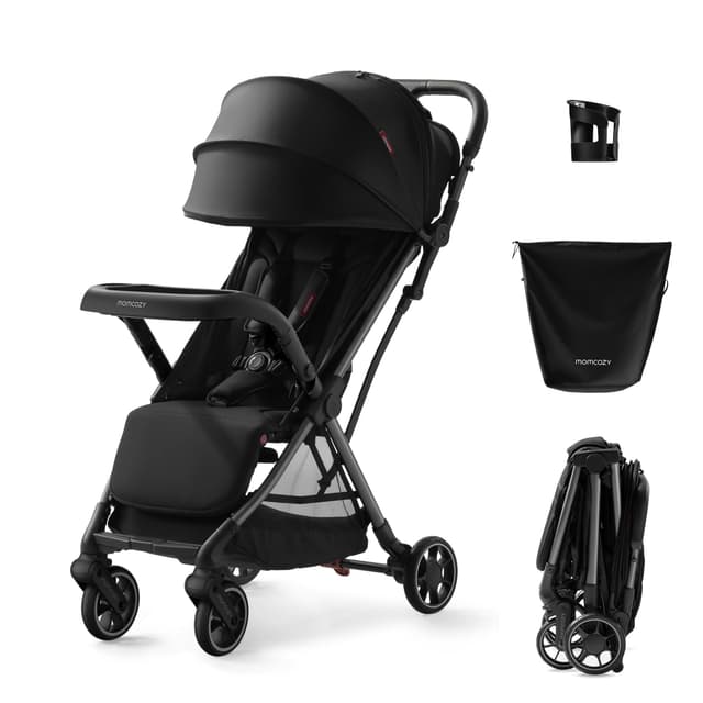 Momcozy ClickGo Lightweight Stroller, Compact Travel Stroller for Airplane with One-Click Fold, Baby Strollers and Toddler Stroller with Large Canopy for Kids from 0 Months, Extendable UPF50+ Canopy