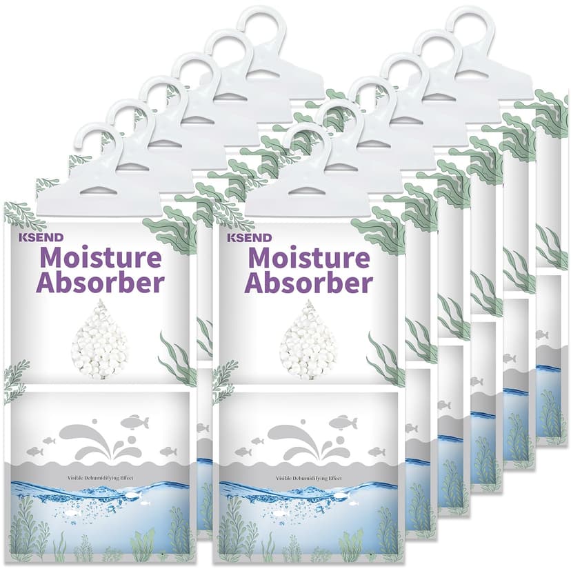 Ksend Moisture Absorbers 12 Packs - 9.8 oz Dehumidifier Bags, Portable Moisture Hanging Bags for Closet, Bathroom and Kitchen, Fragrance Free, 11.8'' x 6.3''