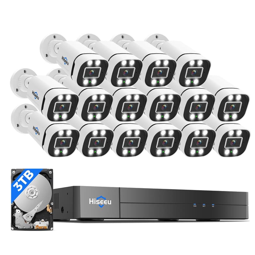 Hiseeu 16CH 3K Wired Security Camera System with Smart Dual Light,Audio,Vehicle/Person Detection,5MP 16CH DVR,16PCS 5MP IP67 Outdoor Indoor Surveillance CCTV Cameras,3TB HDD for 24/7 Home Security