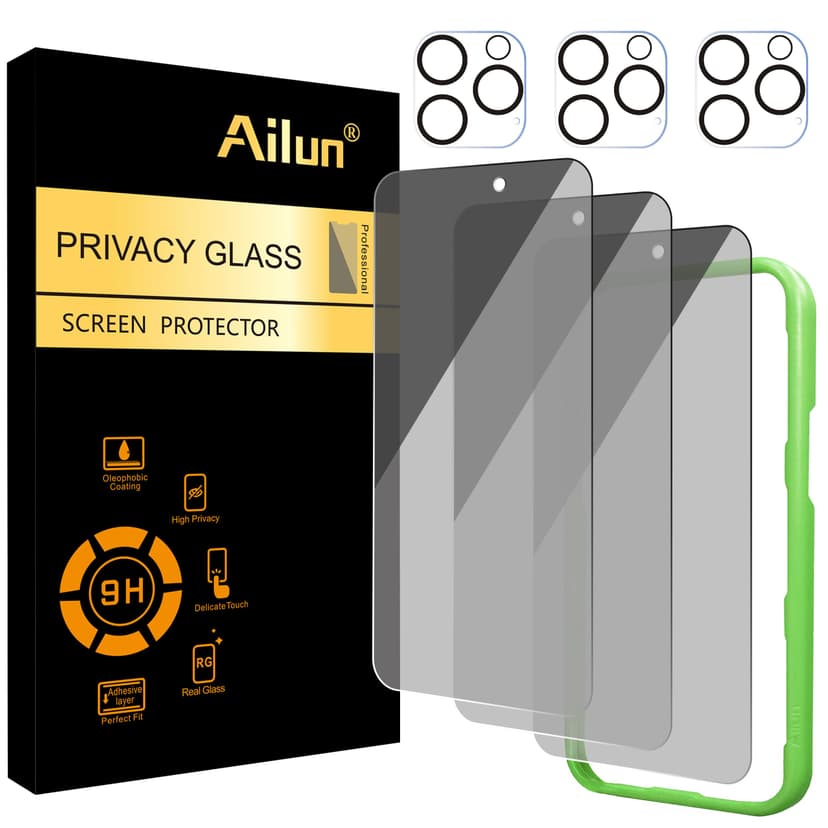 Ailun 3Pack Privacy Screen Protector for iPhone 16 Pro [6.3 inch]+3Pack Camera Lens Protector,Dynamic Island Compatible,Anti Spy Tempered Glass[9H Hardness][Not for iPhone 16/16 Plus/16 Pro Max/16e]