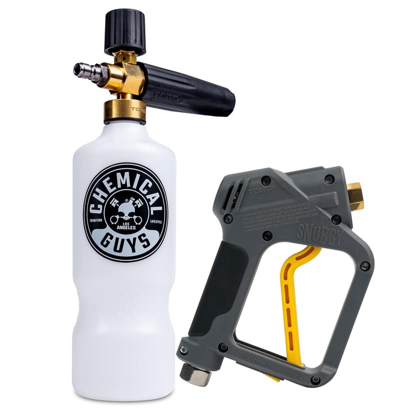 Chemical Guys EQP402 Snubby Pressure Washer Gun, Foam Cannon Attachment + EQP_310 TORQ Professional Foam Cannon Max Foam 8 (For Car, Truck, Home, RV, Boat, Connects To Pressure Washer) - 2 Item Bundle