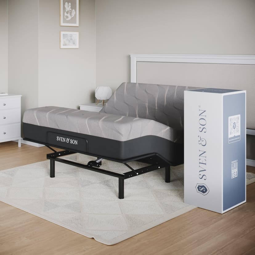 Sven and Son Essential Adjustable Bed Base (Frame) + 10 inch Memory Foam Matt (Firm), Easy Assembly, Head and Foot Lift, Memory Positions, Zero Gravity, Wireless Remote - Full