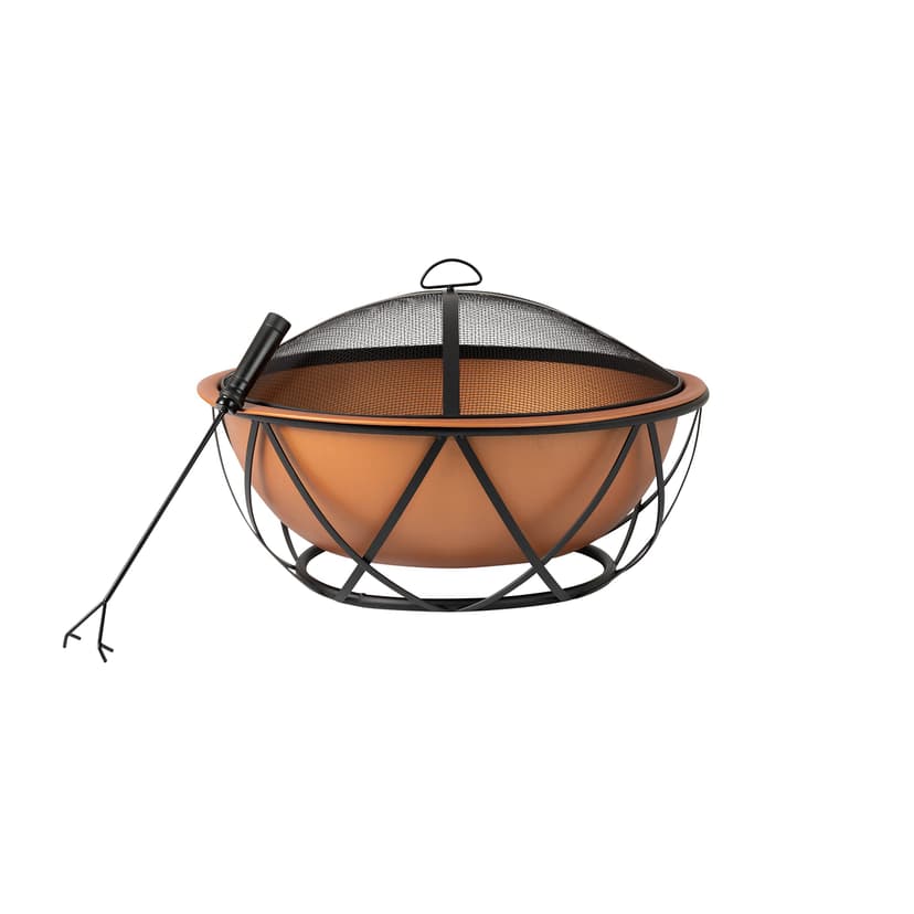 Fire Sense 62241 Fire Pit Barzelonia Copper-Look Wood Burning Lightweight Portable Outdoor Firepit Backyard Fireplace Camping Bonfire Included Screen Lift Tool & Cooking Grate - Round - 26"