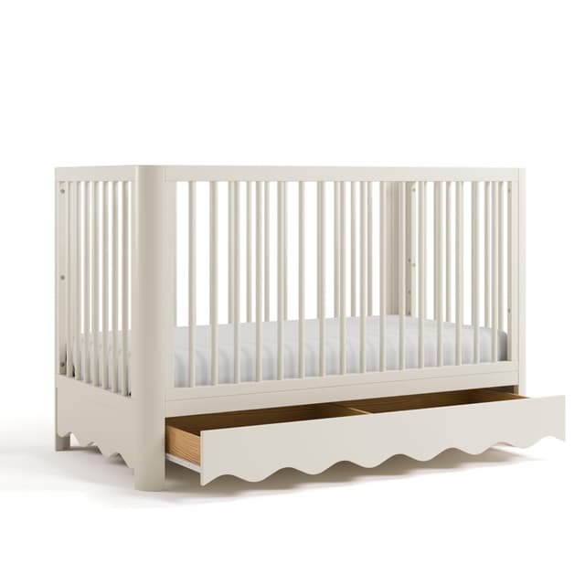 Storkcraft Casablanca Convertible Crib with Drawer and Toddler Guardrail (Frosted Oat) – GREENGUARD Gold Certified, Toddler Bed Conversion Kit Included, Fits Standard Crib Mattress, Crib with Storage