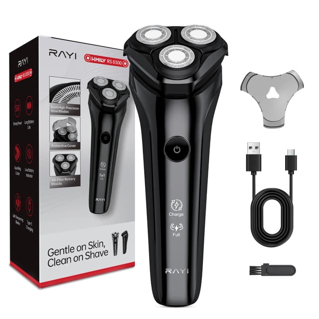 Electric Razor for Men, 90-Min Runtime, Type-C Fast Charging, Cordless Electric Shaver for Men with Stainless Steel 4D Rotary Blades, Low Noise, Portable Travel, Foil Shaver - Black