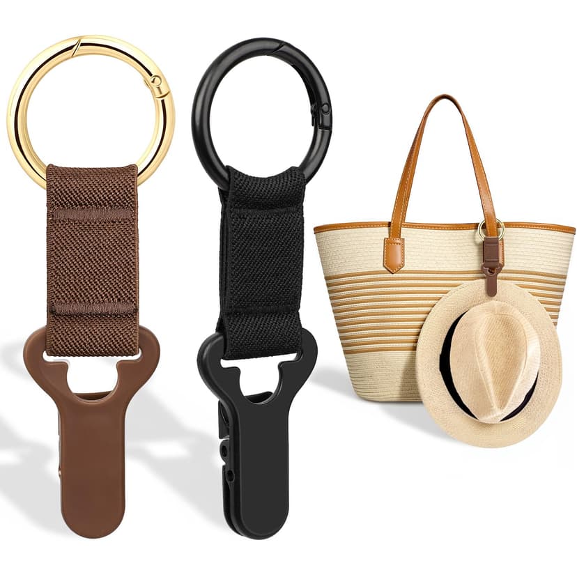 Niveaya Hat Clip for Travel on Bag - 2 Pack, Vacation Beach Cruise Essentials Accessory for Travel Handbag Backpack Luggage, Securely Hold to Keep Hat Shaped, Black+Brown