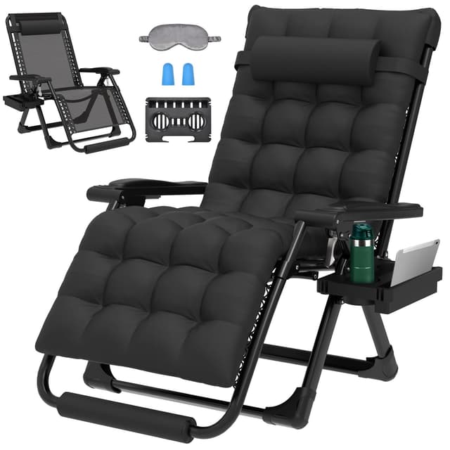 ZENPETIO 29In XL Zero Gravity Chair w/Cushion, Zero Gravity Recliner Lounge Chair for Indoor and Outdoor, Reclining Camping Chair for Lawn, Anti Gravity Chair with Cup Holder and Footrest, 440LBS