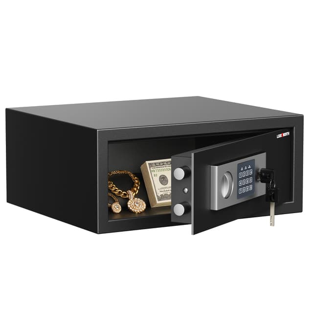 Locksworth Safe for Home, 0.7 Cubic Feet Safety Box, Lock Box for Money, Jewelry, Documents and Guns, Digital Security Safe for Office, Hotel and Personal Use, 16.9"W x 14.6"D x 7"H