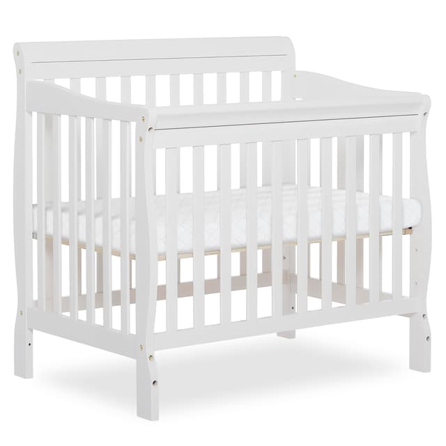 Dream On Me Aden 4-in-1 Convertible Mini Baby Crib in White, GreenGuard Gold & BSA, Sustainable Pinewood, Non-Toxic Finish, 3 Mattress Heights, Converts to Mini Day & Twin-Size Bed