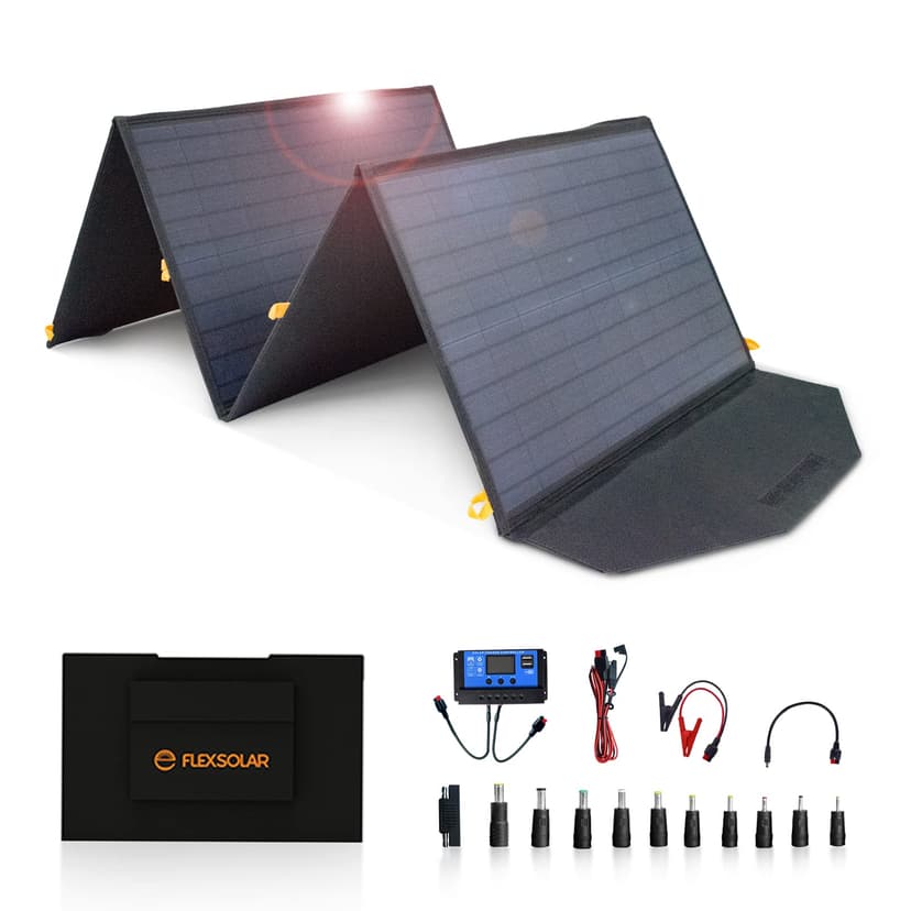 FlexSolar 120W Foldable Solar Panels Chargers 20v-28v DC Output IP65 Waterproof Power Outage Emergency Portable Panels Camping Home RV for Solar Power Station Generators Battery Packs