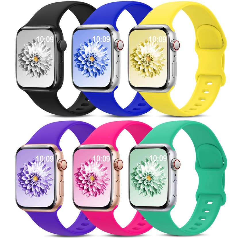 6 Pack Sport Bands Compatible with Apple Watch Band 38mm 40mm 41mm 42mm 44mm 45mm 49mm 46mm,Silicone Waterproof Strap for iWatch Apple Watch Series 11 10 9 Ultra 8 7 6 5 4 3 2 1 SE Women Men