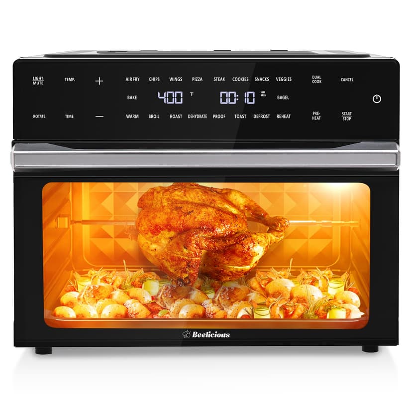 Beelicious 32QT Extra Large Air Fryer, 19-In-1 Air Fryer Toaster Oven Combo with Rotisserie and Dehydrator, Digital Convection Oven Countertop Airfryer Fit 13" Pizza, 6 Accessories, 1800w, Black