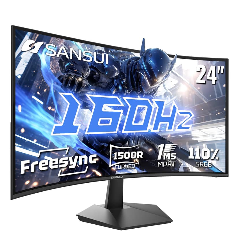 SANSUI 24 Inch Curved 160Hz Gaming Monitor,1500R Curved Gaming Monitor FHD 1080P Computer Monitor,MPRT 1ms Fast VA Display,Freesync,HDR,3000:1, HDMI2.0,DP1.4, VESA Support(ES-G24C1L HDMI Cable Incl.)