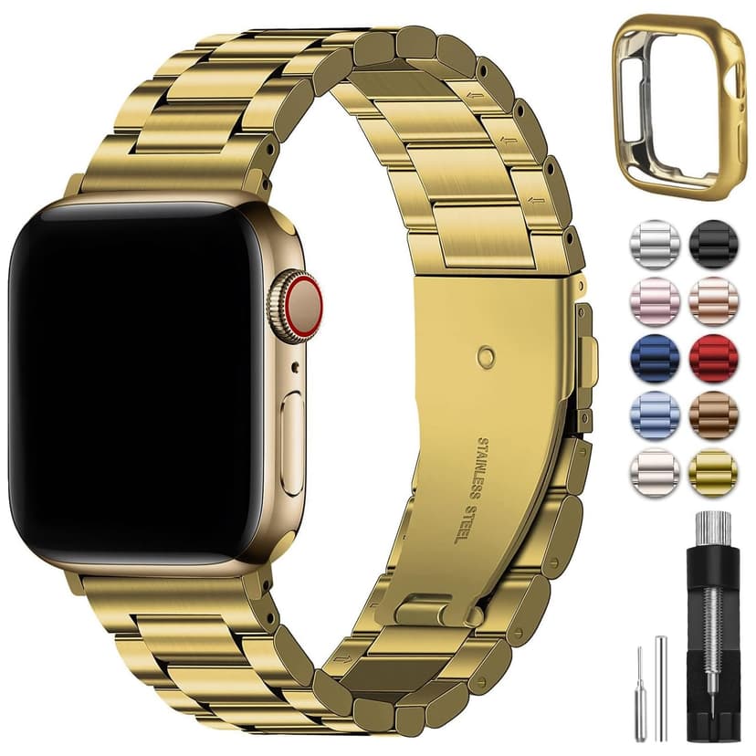 Fullmosa Metal Band Compatible with Apple Watch Bands 41mm 40mm 38mm, iWatch Band with Case for Apple Watch Series 9 8 7 6 5 4 3 2 1 SE3/2/1, Golden