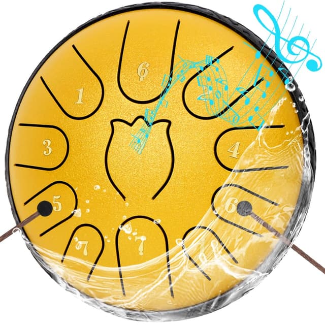 Steel Tongue Drum 6 Inche 11 Note Steel Drums Rain Chime,Raindrop Drum,Rain Drum for Outside Garden（Yellow）