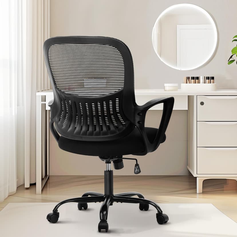Sweetcrispy Ergonomic Mid-Back Mesh Home Office Desk Chair with Wheels, Lumbar Support, and Comfortable Armrests for Home, Bedroom, Study, Office