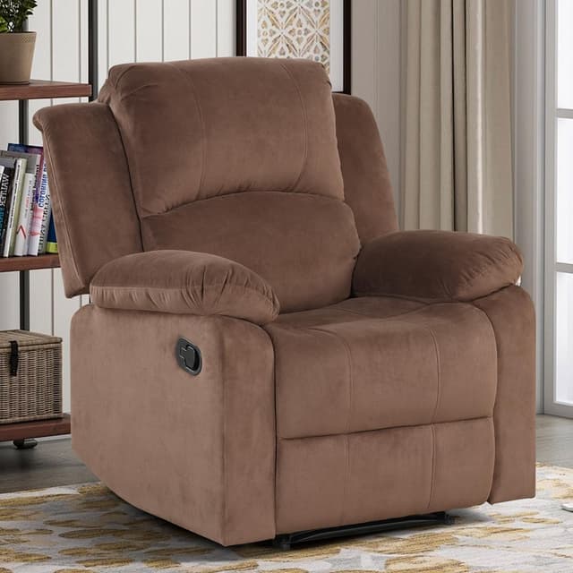 CANMOV Manual Recliner Chair, Soft Fabric Overstuffed Recliner Single Sofa Chair for Living Room Bedroom, Heavy Duty and Safety Reclining Mechanism, Light Brown