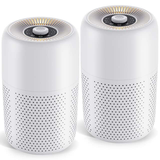 2 Pack YARIKI Air Purifiers for Bedroom Home with Aromatherapy Function,Small Air Purifier with Nightlight Speed Control,24dB Low Noise for Better Sleep,For Pet Room Dorm Kitchen,P60 (White)