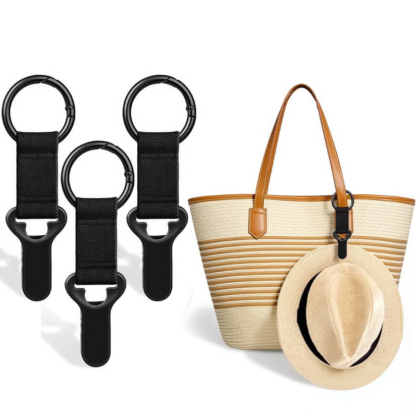 Niveaya Hat Clip for Travel on Bag - 3 Pack, Vacation Beach Cruise Essentials Accessory for Travel Handbag Backpack Luggage, Securely Hold to Keep Hat Shaped, Hands-Free, 3Pcs Black