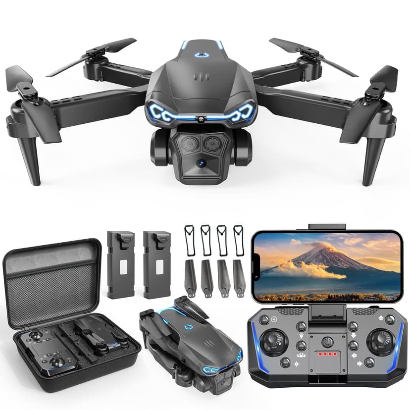 X-shop Foldable Drone with 1080P Camera for Beginners & Kids, FPV RC Quadcopter Toys Gifts for Boys Girls, One Key Start, 3D Flips, Gesture Selfie, 3 Speed Modes, 2 Batteries
