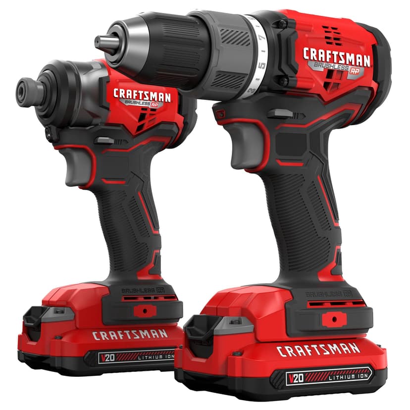 CRAFTSMAN V20 RP Cordless Drill and Impact Driver, Brushless Power Tool Combo Kit, 2 Batteries and Charger Included (CMCK211C2)