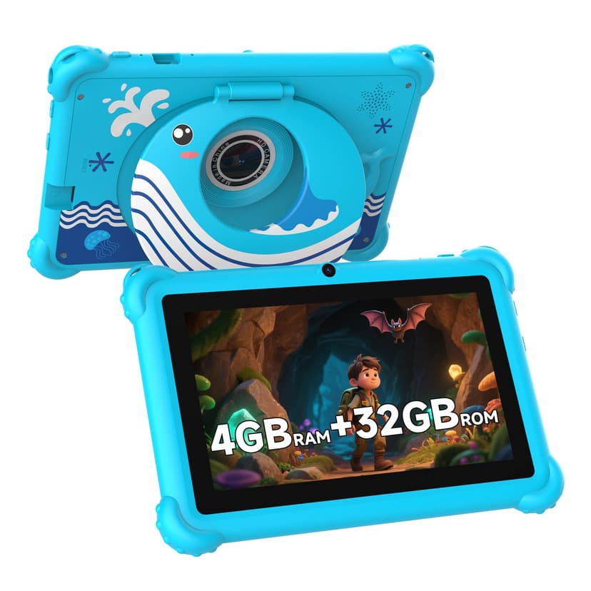 7-inch Kids Tablet for Toddlers, Android 12, 4GB RAM, 32GB ROM, WiFi, Bluetooth, Safe Eye Protection IPS Screen, Parental Controls, Dual Camera, Transparent Case for Education & Gaming (Blue)