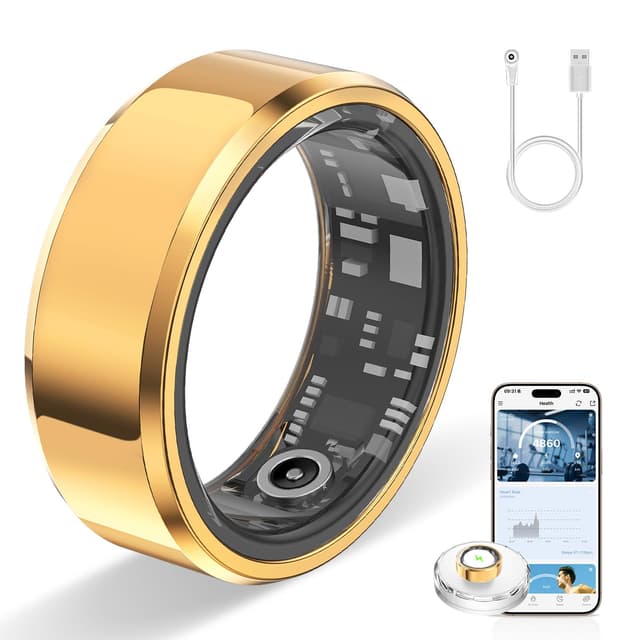 HPLSZCN Smart Ring for Women & Men, Smart Rings Health Tracker with Heart Rate, Sleep Monitoring, Long Lasting Battery, IP68 Waterproof Fitness Ring for iOS & Android, No Subscription Fee (Gold, #7)